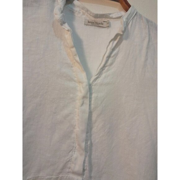 Womens Linen Tunic Top Quiet Luxury Coastal Vacation Beach Size Medium White - Picture 2 of 8